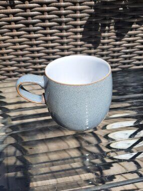 Denby Langley Jet  Mug Grey White Glossy  3 3/8 " x 3 " England 12 oz